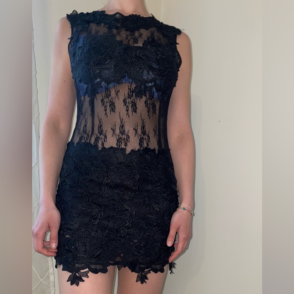 Lace sheer cocktail dress